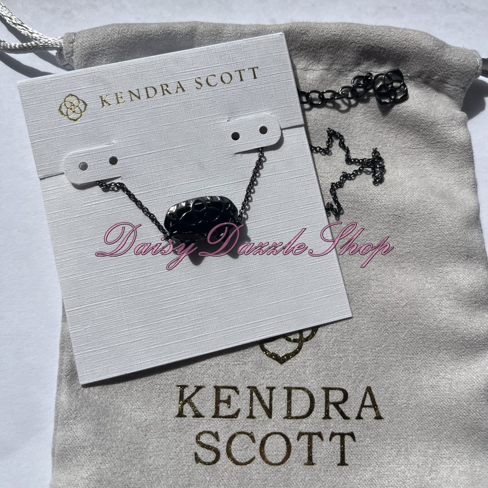 🖤✨Kendra Scott Elisa Cat Pendant Necklace Black Drusy Gunmetal New 🐈⬛ - Picture 6 of 6